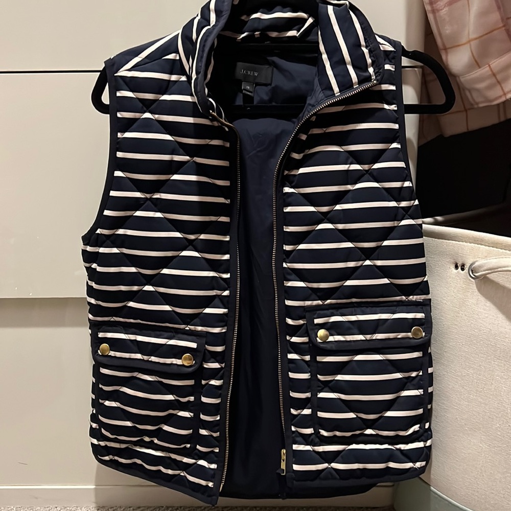 J Crew quilted blue and white stripe vest